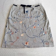 Talbots Petites Blue White Striped Floral Embroidered Skirt Sz 4P Stretch Cotton