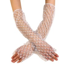 Bride Long Glove Nightclub Hollow See Through Glove with Grid Pattern Soft Mitte