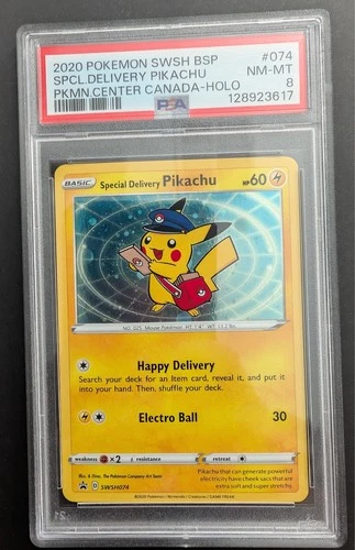 2020 POKEMON SWSH BLACK STAR PROMO #074 SPECIAL DELIVERY PIKACHU-HOLO PSA 8