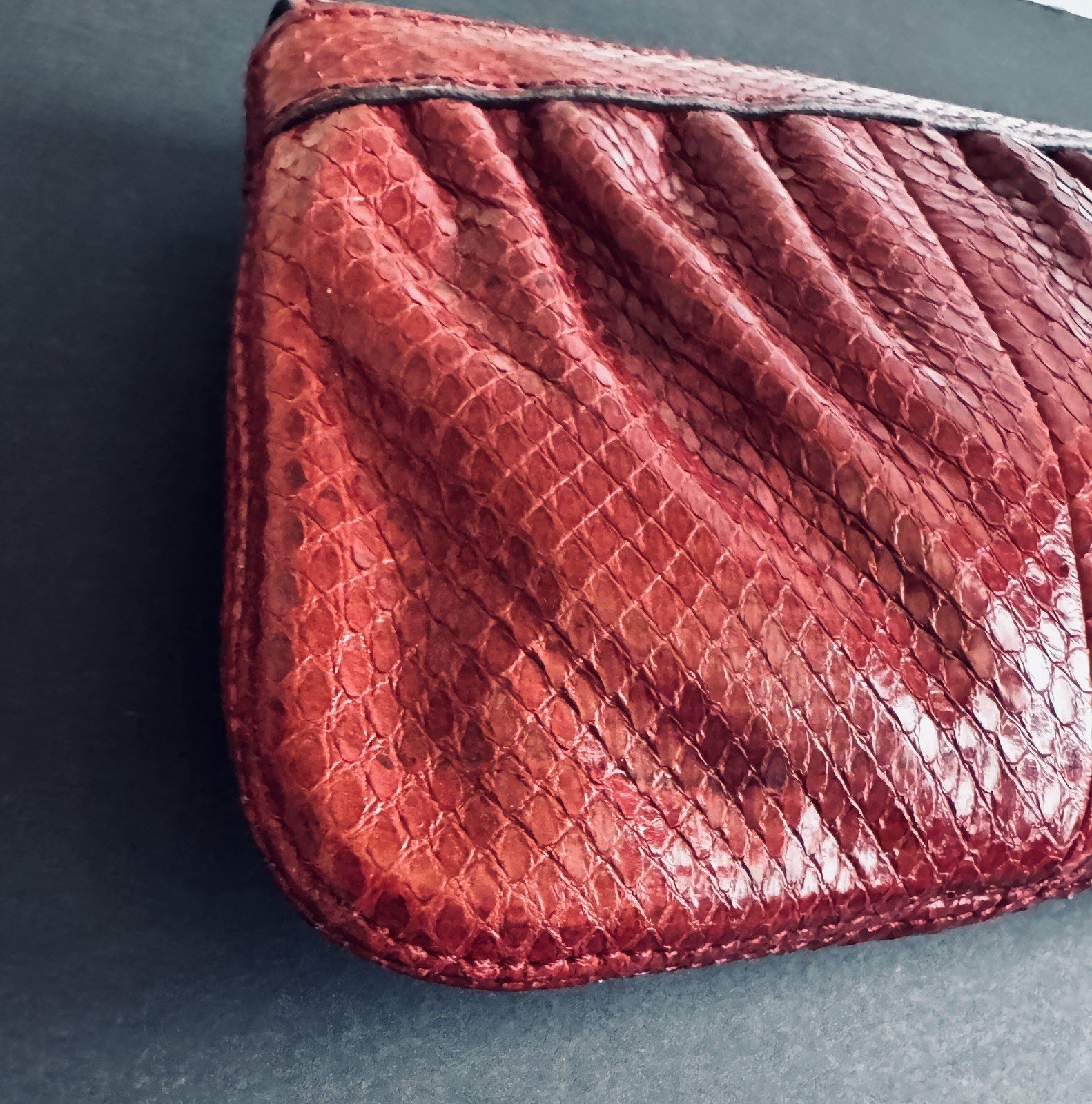Gucci Bamboo red Snakeskin Leather Evening Clutch… - image 6