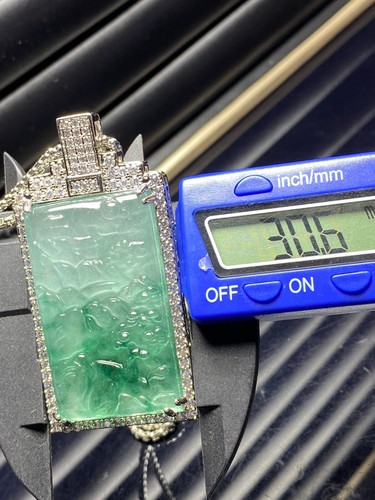  Colgante y collar de paisaje de jadeíta verde hielo alto natural perfecto - Imagen 8 de 8