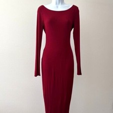 Fashion Nova Dress Medium Midi Scoop Neck Long Sleeve Backless BodyCon Romantic