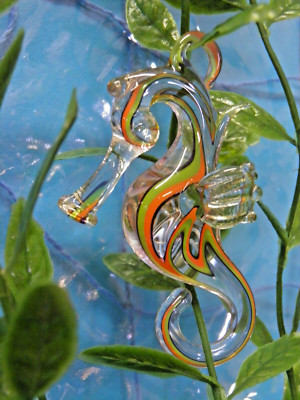 Glasfigur hängend Seepferdchen orange grün Thür. Lauscha Cursdorf Lutz Neumann