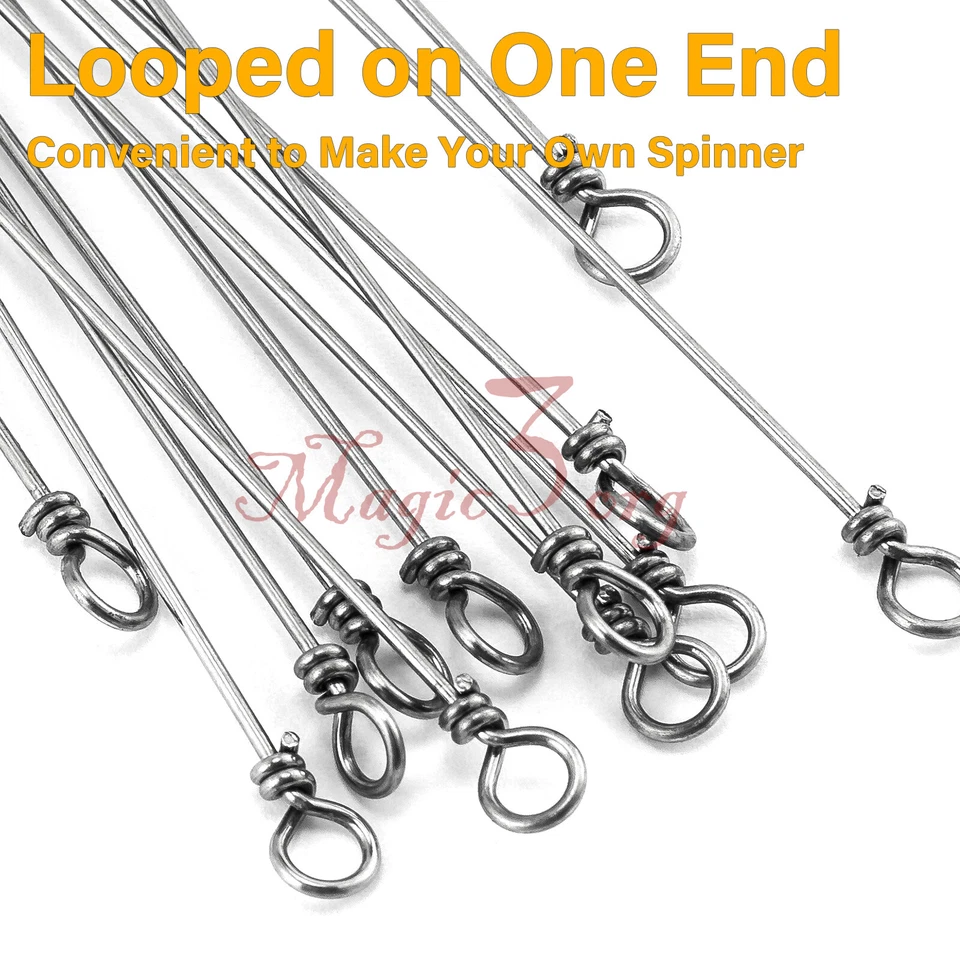 30/100pcs Spinner Shaft Stainless Steel Looped Wire Lure Making Saltwater .031" - Image 3 of 4