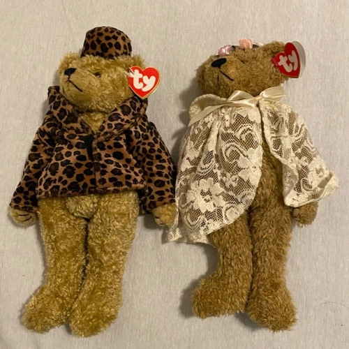 Lot of 2 Ty Attic Treasures Adorable Beanie Bears Isabella & Eve Vintage Look