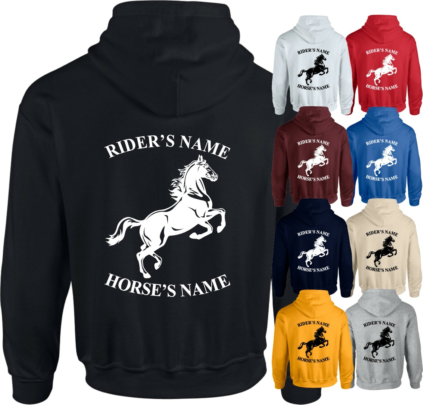 Felpa con cappuccio personalizzata DRESSAGE pony cavaliere equestre stampa posteriore felpa con cappuccio maglione