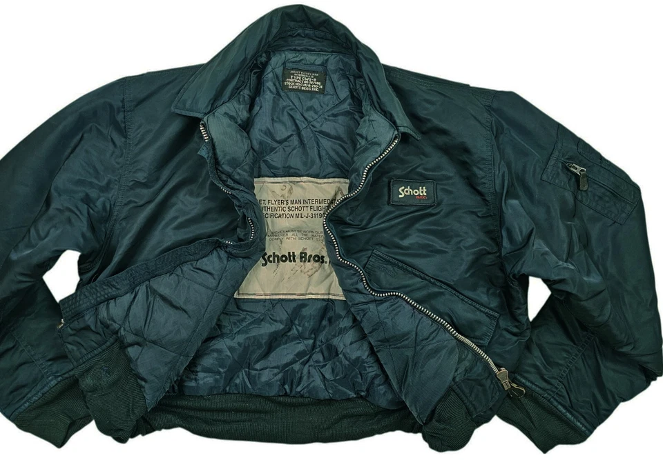 HOT Men's SCHOTT FLYER'S CWU-R BOMBER MILITARY FLIGHT 4P zip LINED TEAL Jacket L - Image 2 of 4