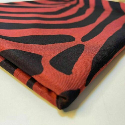 Zebra Black Red ITY Jersey Fabric Elastane Stretch Dress Craft Material 58" - Picture 1 of 3