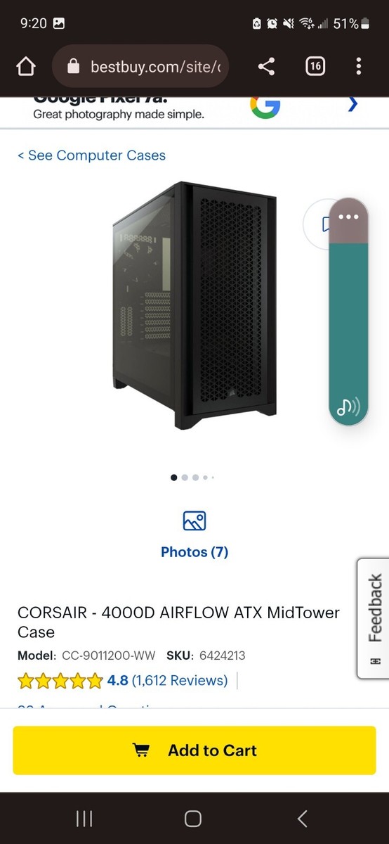 Corsair 4000D airflow黒 FRAME 4000D RS ARGB Modular Mid-Tower PC Case