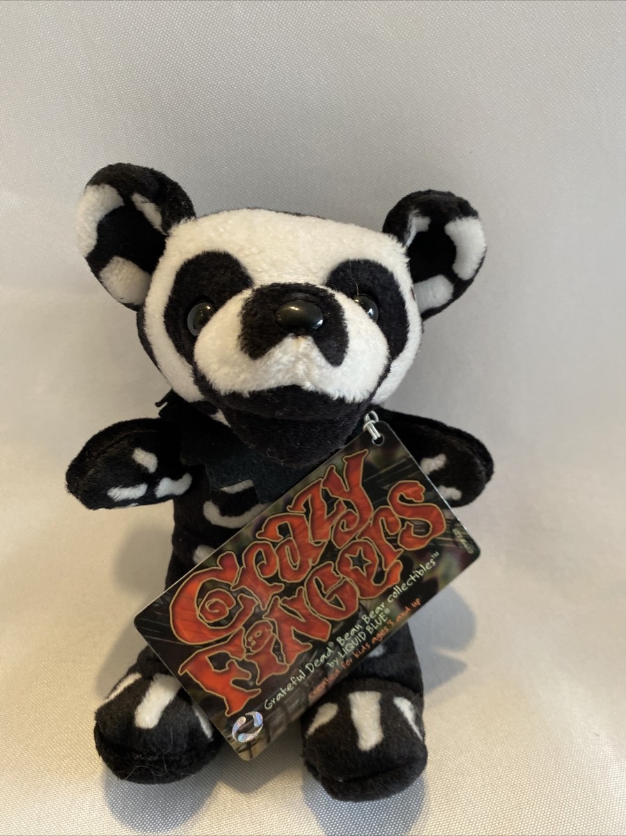 Crazy Bones Plush Panda Bear Skeleton Goth Black White Stuffed