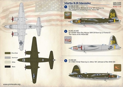 Print Scale 72-325 Decal for airplane 1:72 B-26 Marauder Part1 Waterslide decals - Picture 17 of 24