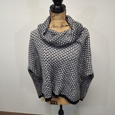 Double Zero Cowl Neck Acrylic Sweater Houndstooth Black White Womens Size 1X
