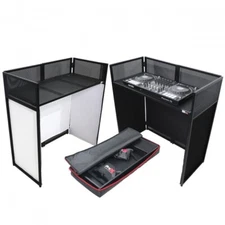 Pro X VISTA DJ Booth Facade Table Station with White/Black Scrim kit and Padded