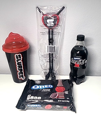 Slurpee Cup + Double Straw + Oreo Coca Cola Soda 20 oz + Oreo Coke Cookies + NEW