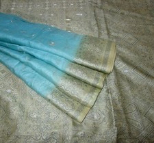 BVH WEARABLE PURE SILK Vintage Sari 5yds 21SEP2704 X05 E740 Aqua Cream  ABCKB
