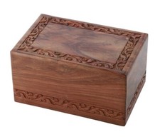 New Extra Small Rosewood Wooden Adult Urn for Human Ashes Hand Carved