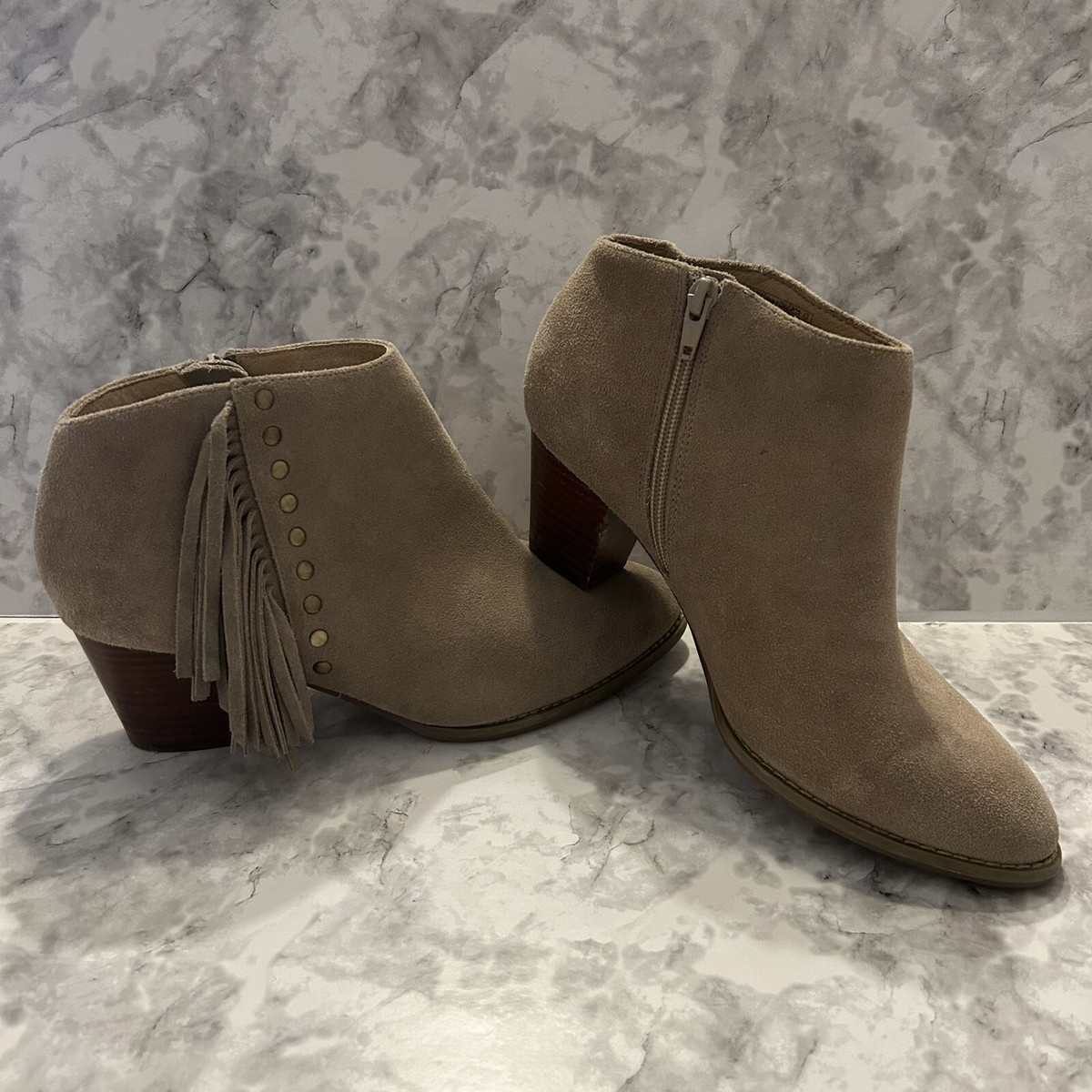 Vionic Faros Fringe Tan Ankle Booties Boots Size