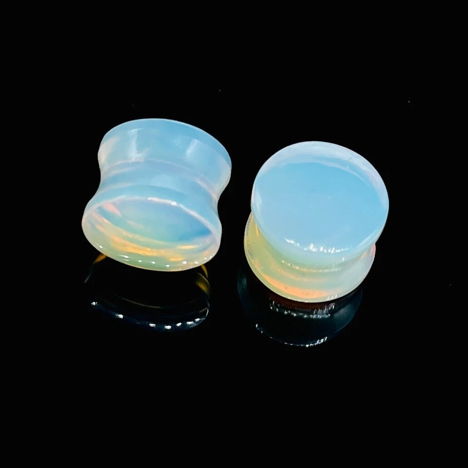 Opalit Stein Double Flared Runde Form Ohr Stecker Messgeräte Paar Größen 3mm Zu - Bild 3 von 4