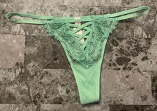 NWT VICTORIA'S SECRET GREEN BOHO MESH FLORAL LACE UP STRAPPY THONG PANTIES
