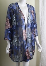 Catherine's Sz 2x Blue Peach Orange Lace Floral Embroidered Boho Open Jacket