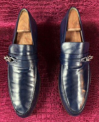$720 Mens Blue Leather Gucci Knot Bit Loafers Sz 8.5 G / 9.5  display picture 3