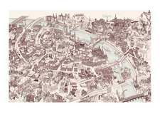 Budapest - Bird's Eye View Map (Brown - Open edition Giclée print)