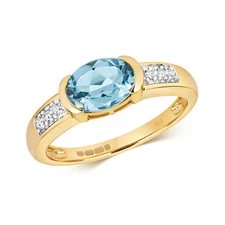 9ct Yellow Gold Diamond and Blue Topaz Cocktail Ring, Ring Sizes J to Q  (457)