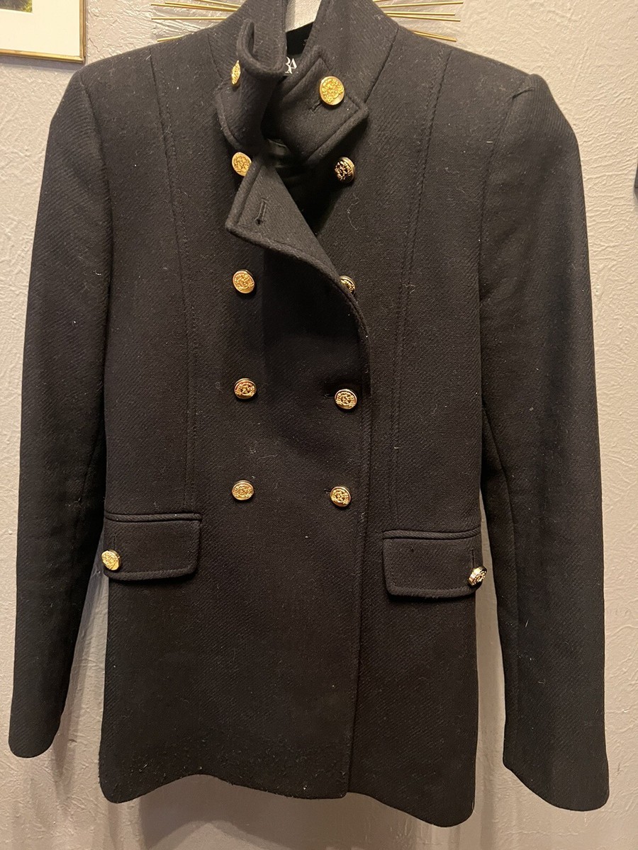 Zara Gold Button ITALIAN Wool Blend Double Breasted Coat
