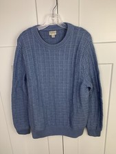 NWT J CREW MEDIUM Cotton sweater checkered Cable Knit Blue Fisherman Crew