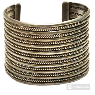 Towering Hand Tooled Vintage Native American Navajo Sterling Silver Bracelet Cuff Towering Hand Tooled Vintage Native American Navajo Sterling Silver Bracelet Cuff