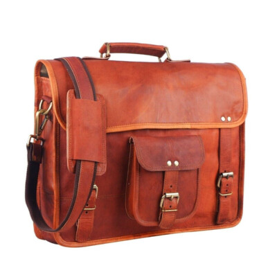 Braune Herren-Aktentasche aus echtem Vintage-Leder Kuriertasche Schultertasch...