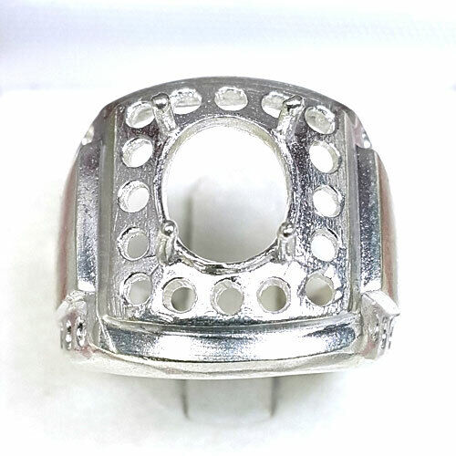 #0002 Oval 8 x 10 mm. Sterling Silver 925 Semi-Mount Setting Ring Man's - Picture 2 of 7