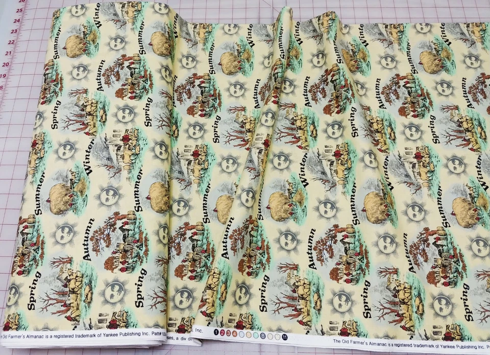 Grabados de tela de algodón Old Farmers Almanac Sykel temporadas florales Foto 2 de 2
