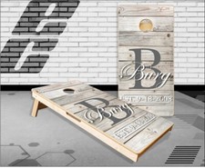 Family Name White Wash Wood Cornhole Boards Bean Bag Toss Game