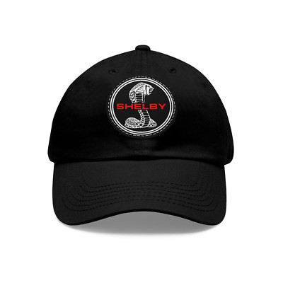 Shelby Cobra Classic Racing Car Black Adjustable Dad Hat with Leather Patch