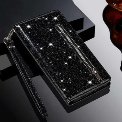 For Xiaomi Redmi Note 11 10 9 8 Pro 11T Glitter Flip Card Wallet Case Cover