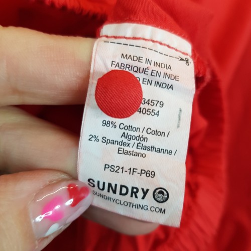 Sundry Crop Blouse Top Small Red Cotton Puff Sleeves Boho Casual Basics - Picture 7 of 10