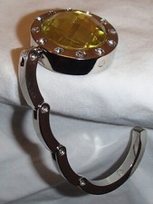 Chrome  Faux Diamond Jeweled Handbag Purse Desk Folding Hook Holder Black Jewel