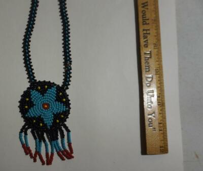 Native American Seed Bead Star Medallion Fringe Necklace