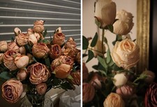 24.8  FAUX DRIED ROSE STEMS, 5-HEADS PER STEM  FALL BEIGE  NWOB