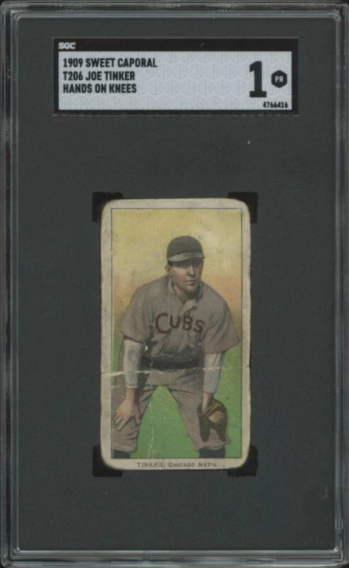 1909 T206 JOE TINKER SWEET CAPORAL 150 HOF BACK STAMP HANDS KNEES SGC 1 CUBS