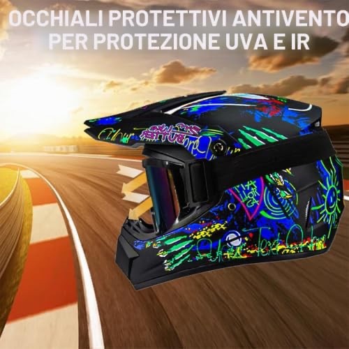 Casco da moto – Casco da motocross MTB Fullface con guanti, maschera per adulti foto 4
