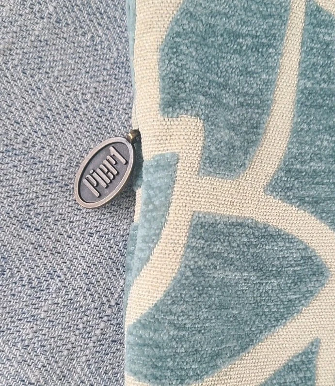 Pier 1 Imports Throw Pillow Covers X2 Aqua Tan Velour Pattern Zip Pair 18x18" - Image 2 of 4