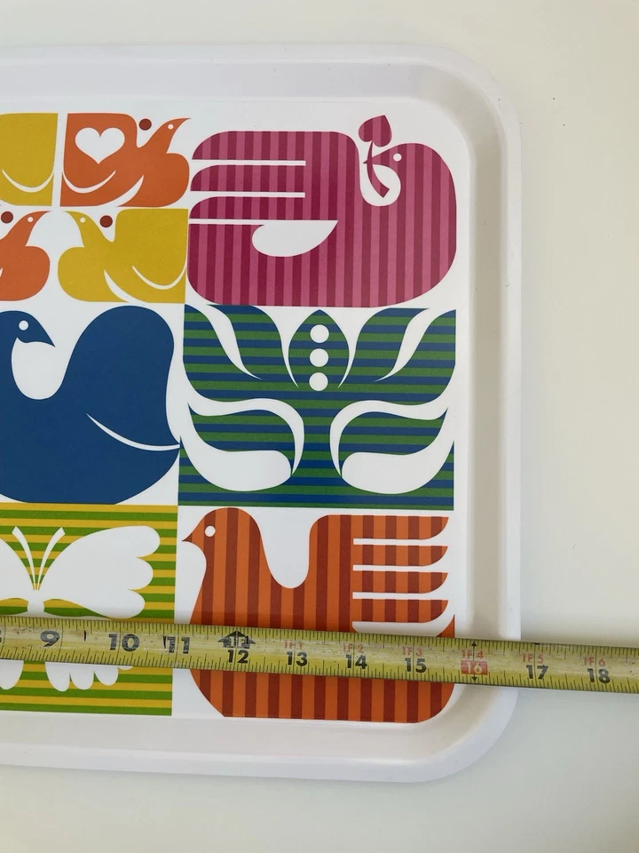 IKEA Serving Tray BIRD Scandinavian Folk Design 17”x13” Floral Colorful Rare EUC - Image 3 of 4