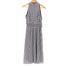 Sam Edelman Geo Mock Neck Smock Waist Midi Dress Womens Size 4 Black White NWT