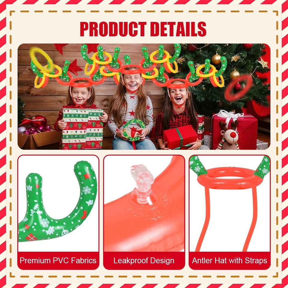 2x Juego Inflable de Lanzamiento de Anillo de Cuerno de Reno para Decoración de Navidad Fiesta Familiar Foto 2 de 4