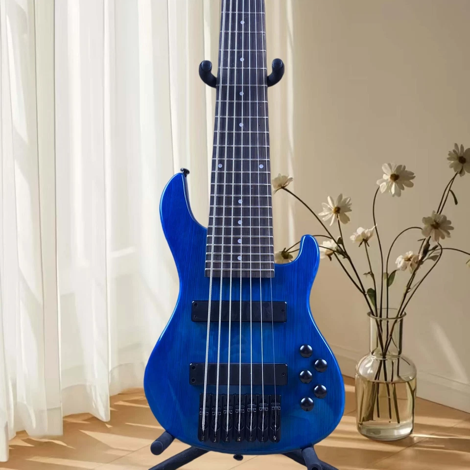 Bajo Eléctrico de 7 Cuerdas Cuerpo de Ceniza Cuello de Arce Bajo Azul Transparente Foto 2 de 4