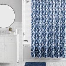 Mainstays 16-Piece Blue Ikat Shower Curtain Bathroom Set with Rug, 12 Hooks