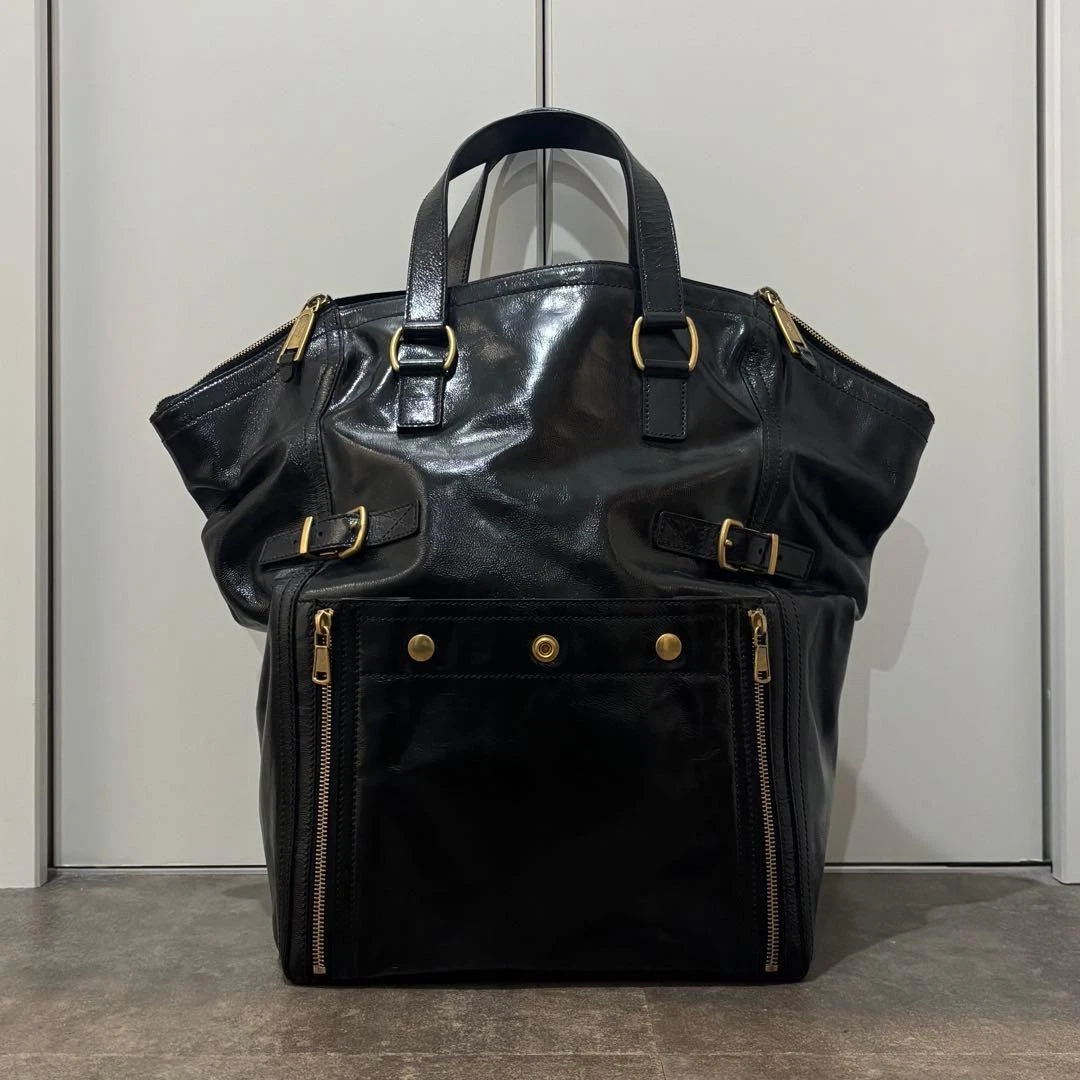 [Good Condition] Yves Saint Laurent Tote Bag Downtown Black Enamel Leather