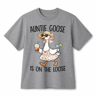Unisex Auntie Goose Is On The Loose Goose Graphic Funny Cotton T shirt 